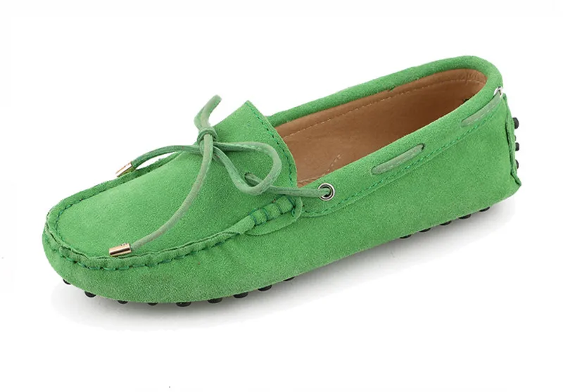 Женская обувь высокого качества из натуральной кожи; женская обувь на плоской подошве; повседневные лоферы; женская обувь; мокасины на плоской подошве; женская обувь для вождения - Цвет: Green