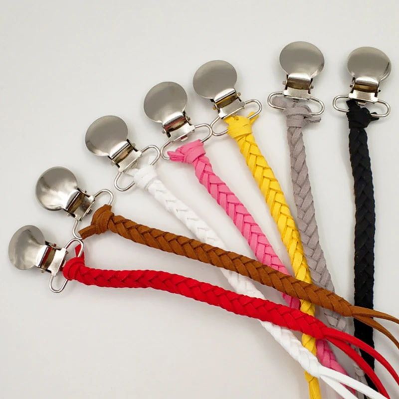 

Leather Pacifier Clips Chain Dummy Clip Pacifier Holder Braided Binky Clip Nipple Holder Soother Chain For Infant Baby Feeding