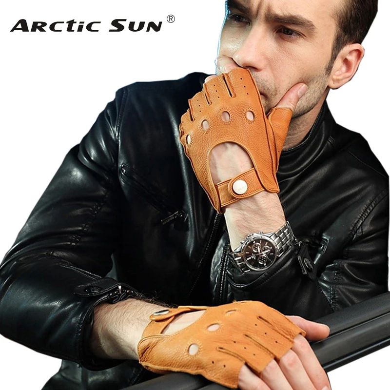 Moda 2019 Moške rokavice Deerskin zapestje za polovico prsta vožnje rokavice Trdne odrasle brez rokavice brez rokavic pravega pravega usnja EM001W