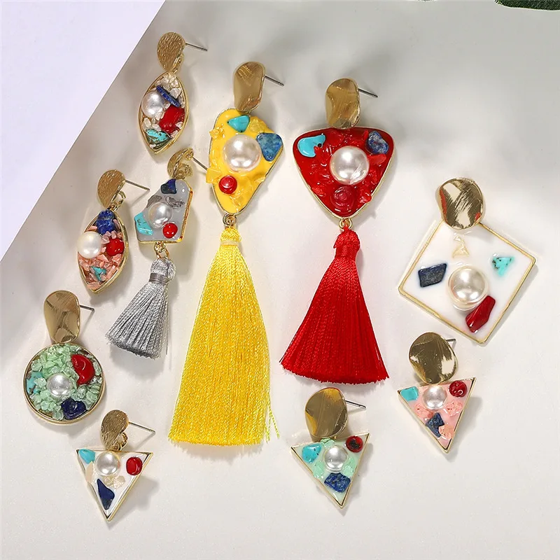 

Vintage Simulated Pearl Resin Drop Earrings 2019 Bohemian Trendy Stone Metal Tassel Statement Earring for Women Wedding Gift
