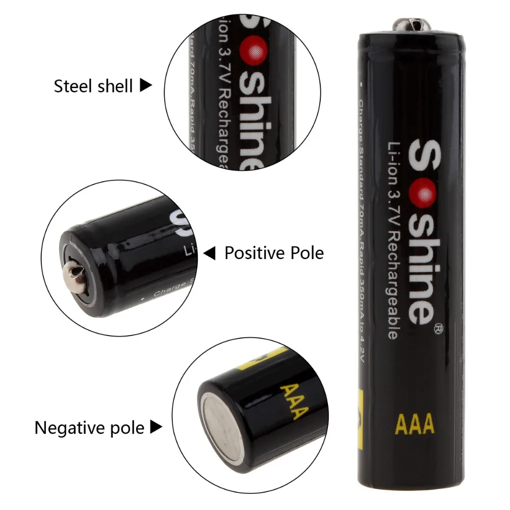 4PCS/pack Soshine 3.7V 10440 Li ion battery 350mAh AAA Rechargeable Batteries for LED Flashlights Headlamps High Quality|rechargeable battery|battery