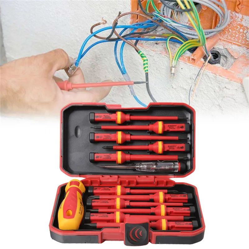

1000V 13 Pcs Electronic Insulated Screwdriver Set High Voltage 1000V Slotted Screwdriver Durable Hand Tools Accessory Set