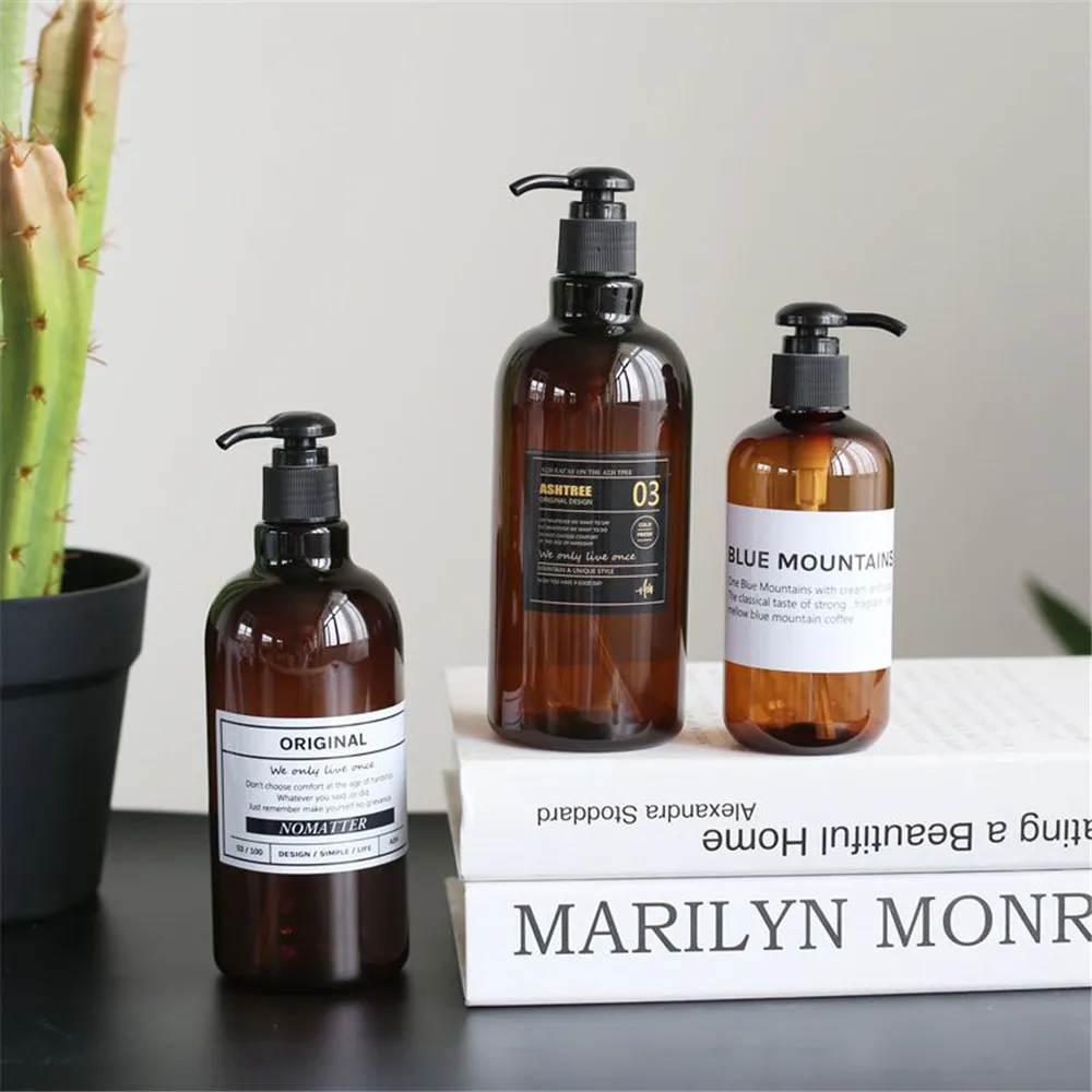 

250ml 500ml Bath Shampoo Storage Bottle Scandinavian Brown Liquid Lotion Shower Gel Bottles Portable Plastic Travel Organizer