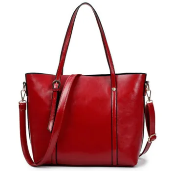 

2018 Fashion Women Pu Oil Wax Leather Handbags Brown Large Capacity Tote Bag Shoulder / Messenger Crossbody for Lady Girls