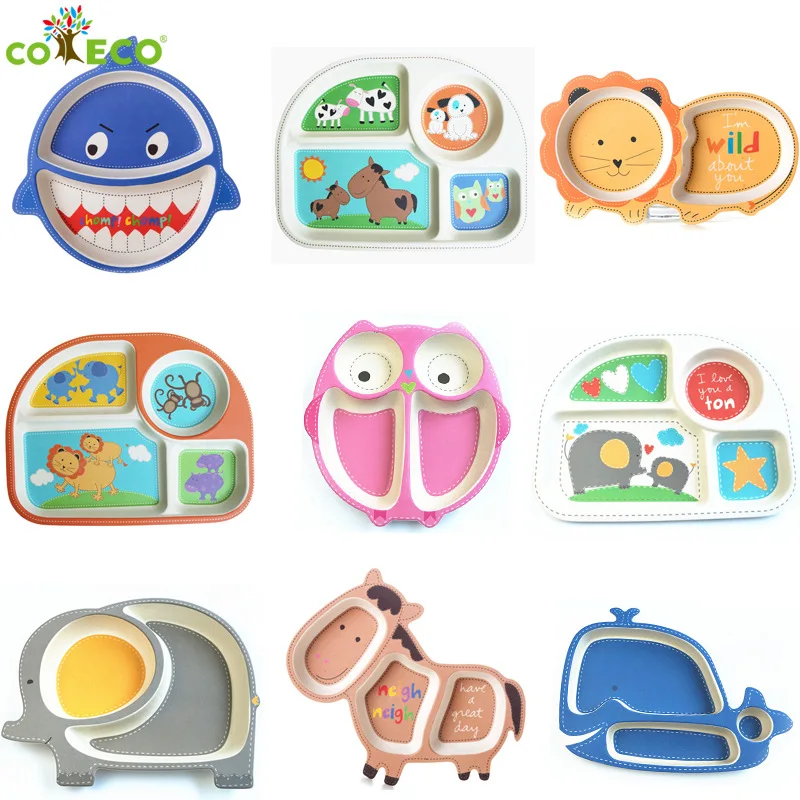 

Cartoon animal children dinner plate bamboo fiber kids dinnerware health environmental tableware