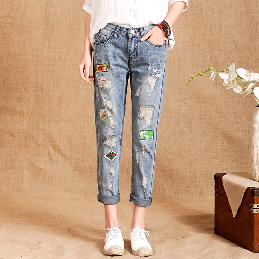 Trendy Woman Embroidery Jeans Loose Trousers Harem Harajuku Boyfriend