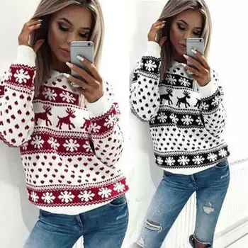 

NEW Fashion Christmas Clothes Women Long Sleeve Smowflake Deer Hoodies Coat Jumper Pullover Casual Winter Autumn Xmas