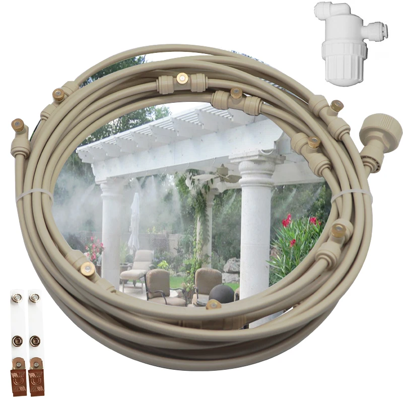 

12M Garden Patio Cooling System with 16pcs mist fog nozzles with 1 water filter 16pcs clips