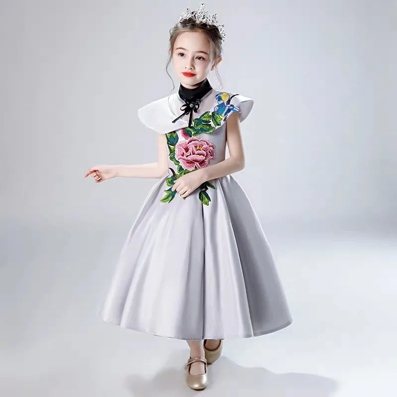 Niños Niñas de lujo chino tradicional bordado flores fiesta de noche las ceremonias de graduación vestido infantil tutú de los niños de acogida vestido - 4