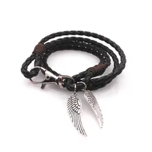 Женский Ретро Браслет Крылья модный Национальный воздух ручной кожаный браслет в стиле ретро сплав крылья браслеты и браслеты