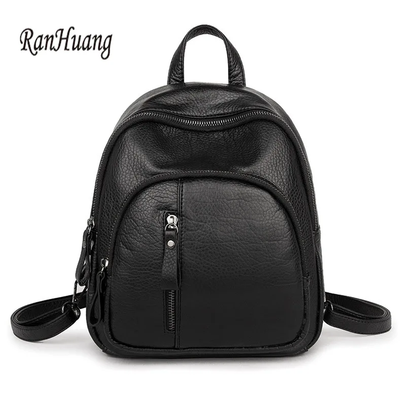 RanHuang Women Fashion Small Backpack Soft Leather Backpack Women&#39;s Casual Travel Bags Black ...