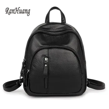 

RanHuang Women Fashion Small Backpack Soft Leather Backpack Women's Casual Travel Bags Black Rucksacks mochila feminina A1009