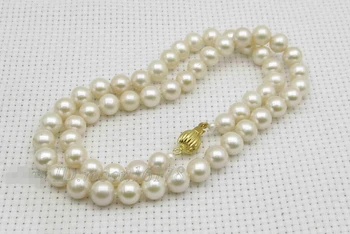 

free shipping White 7-7.5mm AAA Akoya Pearl Necklace 17" Fine Jewelry
