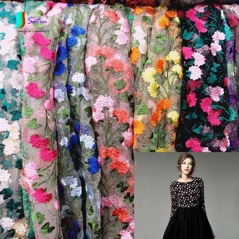 Черный, оранжевый, синий, фиолетовый вышитый тюль ткань, DIY украшения свадебное платье сетка Пряжа Ткань S0670H