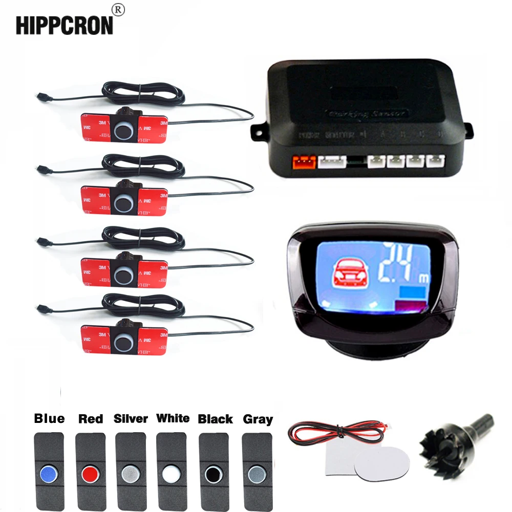 

Hippcron Car Parking Sensor Kit 4 Sensors English Human Voice LCD Real Person Speech 16mm Car Reverse Backup Radar System 12V