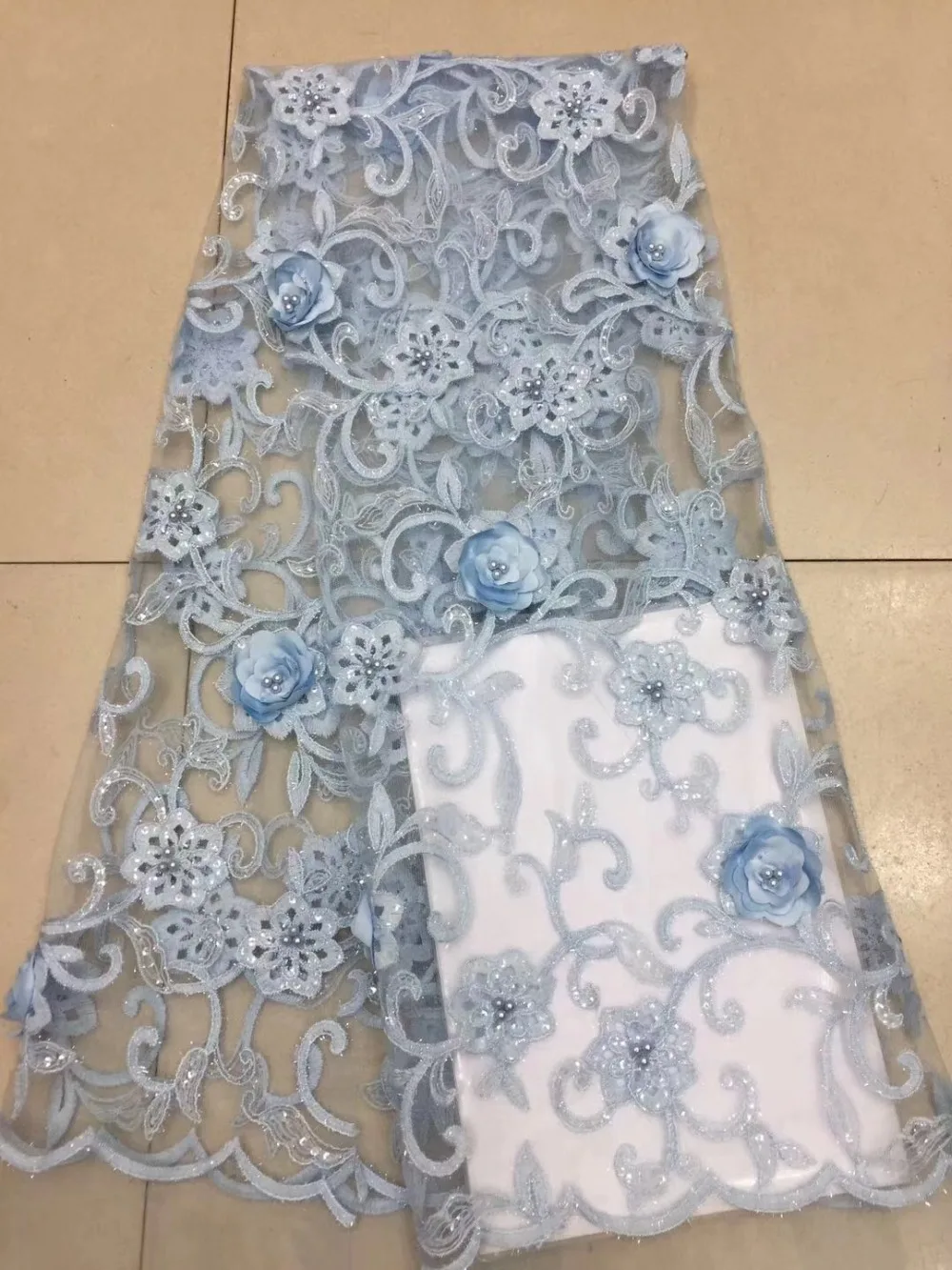 

New Style Beaded sequins Fashion African Lace Fabric 3D Tulle African French Lace Fabric High Quality for wedding dress