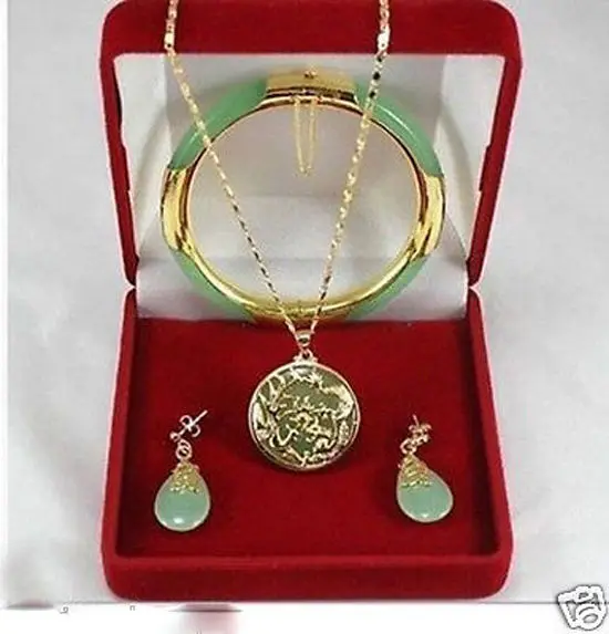 

hot sell new - New Jewelry green jade necklace pendants earrings bracelets Set NEW