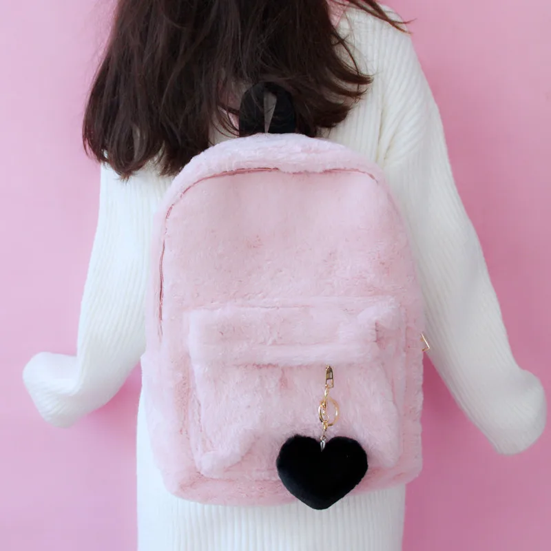 Японский милый пушистый рюкзак для девочки, корейский рюкзак для старшеклассника, мягкий школьный рюкзак для сестры kawaii, повседневные зимние пушистые сумки