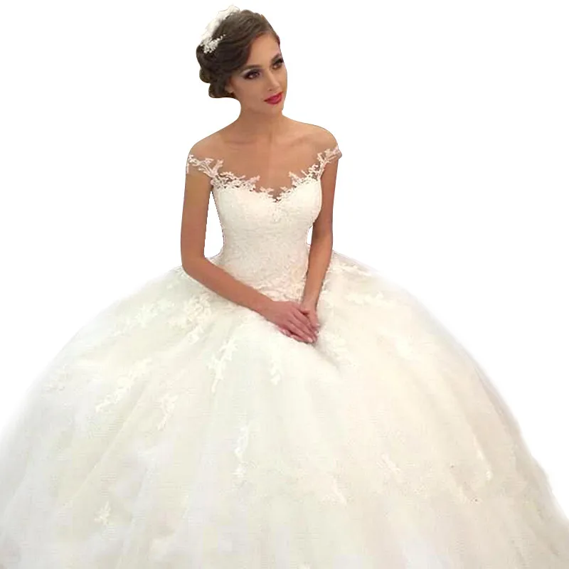 Кот Бальные платья Свадебные Платья Sheer Тюль С Плеча Шнурка Аппликации Винтаж