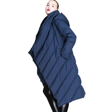 Высокое качество, новинка года, зимняя женская мода в европейском стиле, асимметричное длинное пуховое пальто, Высококачественная брендовая пуховая куртка, ZS377