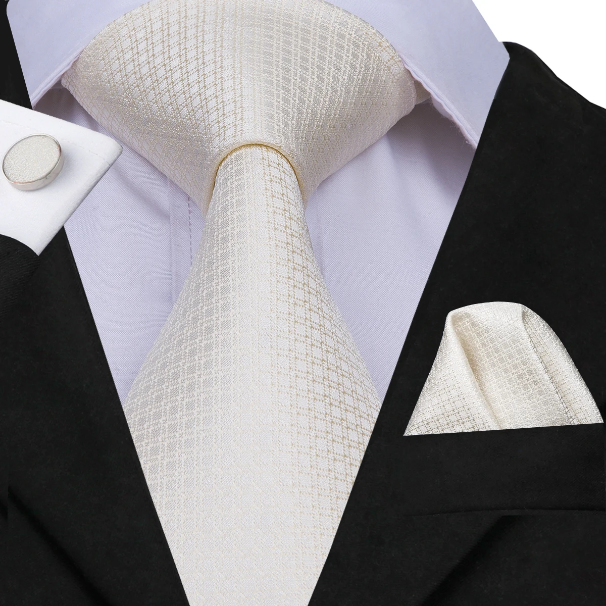 Hi-Tie Luxury Silk Ties for Men Brand Designer Classic Business Party Wedding Tie Set White Fashion Ties Necktie 8.5cm C-3042