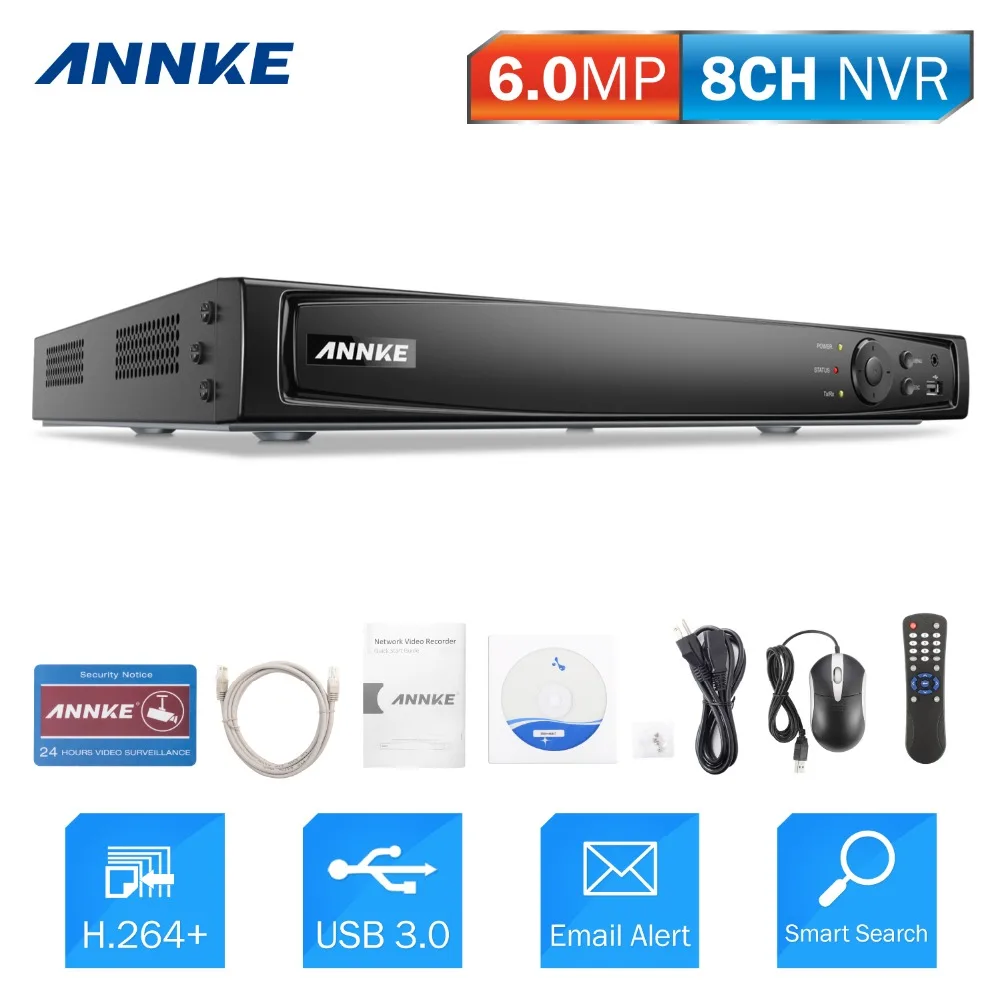 

ANNKE 8CH 6MP POE NVR Network Video Recorder DVR For Security POE IP Camera P2P Cloud Function Plug And Play 2MP/3MP/4MP/5MP/6MP