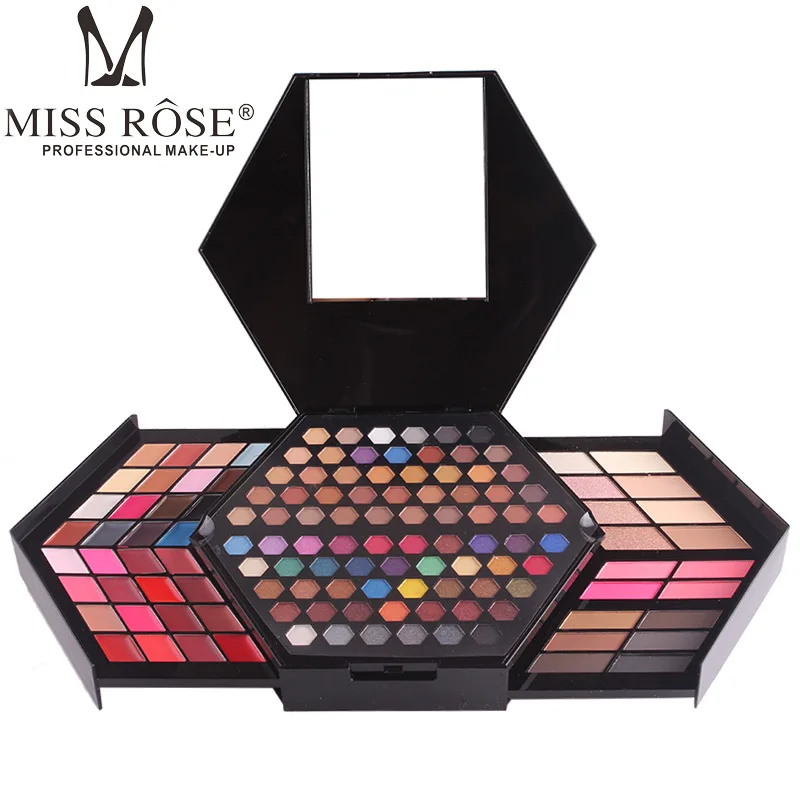 Бренд MISS ROSE, шестигранный чехол для макияжа, набор для макияжа, матовые мерцающие тени для век, румяна, пудра, брови, консилер, блеск для губ и т. Д