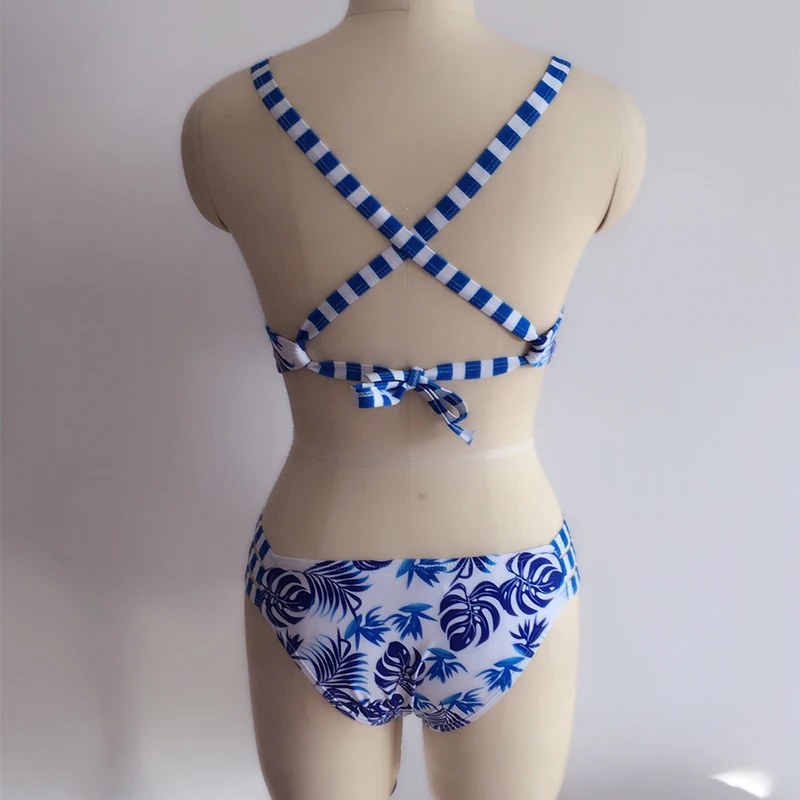 OM 2018 Sexy Bikini Women Swimsuit Push Up Swimwear Criss Cross Bandage Vintage Bikini Set Floral Beach Bathing Suit Swim Wear 256