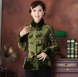 2015 новая Китайская традиционная Женская зимняя велюровая стеганая куртка с цветочной вышивкой, пальто M L XL XXL 3XL 4XL TF 2015 016