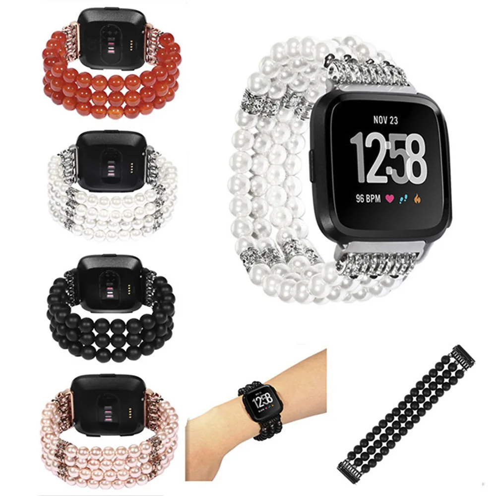 Luxury Crystal Three Beads Round Beads Watch Band Wrist Strap For Fitbit Versa SmartWatch Sporting Goods Accessories