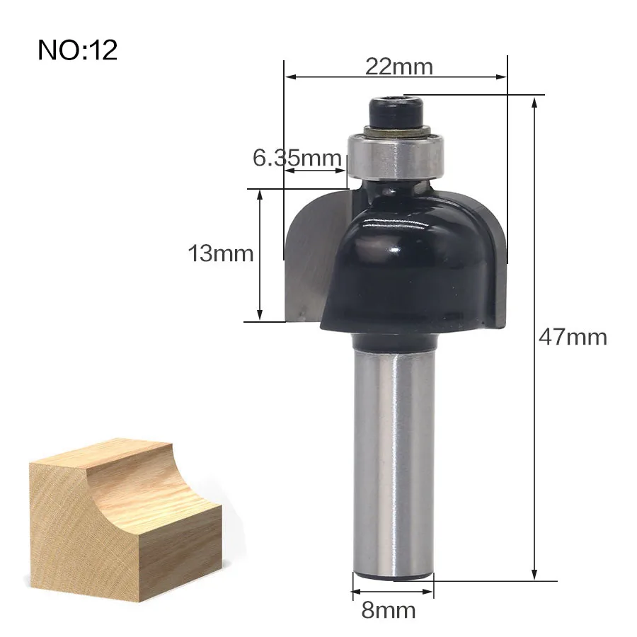 1 шт. 8 мм хвостовик древесины фрезы прямой концевой фрезы триммер очистки заподлицо отделка угловая круглая бухта коробка биты инструменты фрезерные Cutte - Длина режущей кромки: NO12
