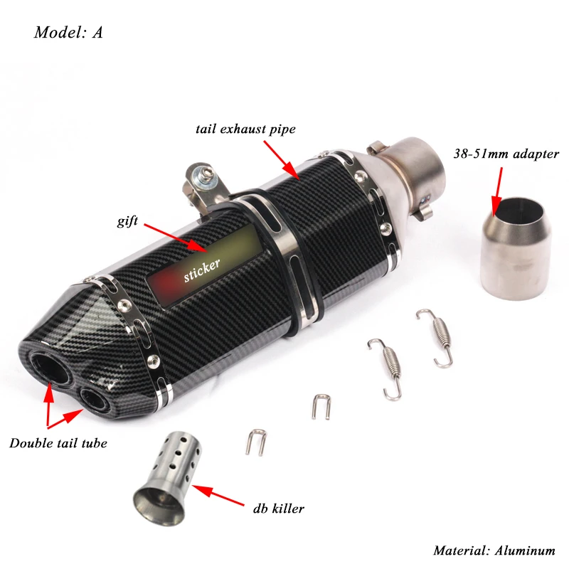 370 мм мотоциклетная алюминиевая Хвостовая система глушителя Модифицированная 38-51 мм мото-короткая выхлопная труба глушителя с DB Killer