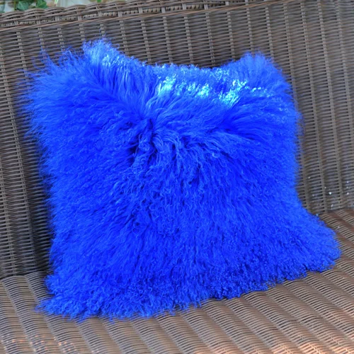 CX-D-04S изготовление размеров под заказ Монголия мех ягненка натуральный мех диван/сиденье украшения Чехлы для подушек~ Прямая - Цвет: Синий