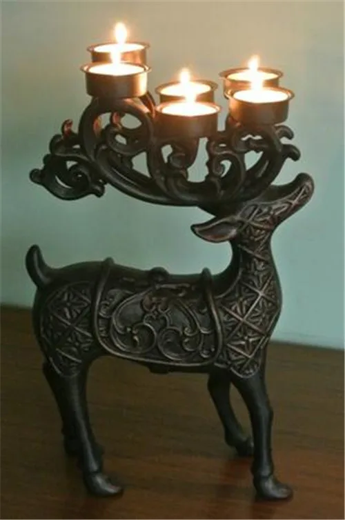 Svícen jelenů losů s držákem svíček pro 6 tealightů, stojanové šálky, hliníková slitina, kovová ozdoba, zvířecí stůl, domácí výzdoba, starožitnosti