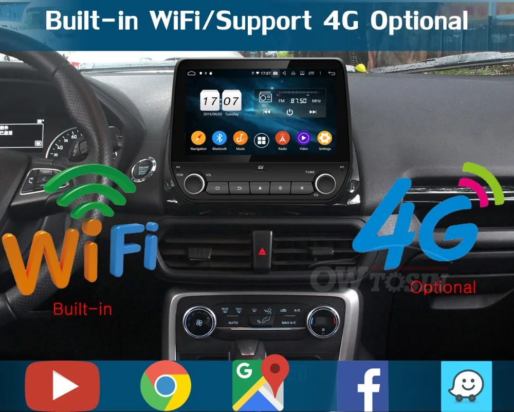 Discount Android 9.0 8Core 9" IPS 4G RAM+64G ROM Car DVD Radio Player GPS For Ford Eco sport Fiesta 2017 2018 DSP CarPlay Parrot BT Adas 9