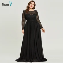 Dressv黒スクープネックプラスサイズのイブニングドレスエレガントなaライン長袖のウェディングパーティーフォーマルドレスシフォンのイブニングドレス