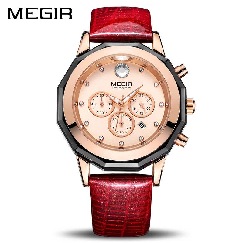 New MEGIR Women Watches Fashion Luminous Leather Quartz Ladies Wrist Watch Clock Montre Femme for Female Lovers Relogio Feminino