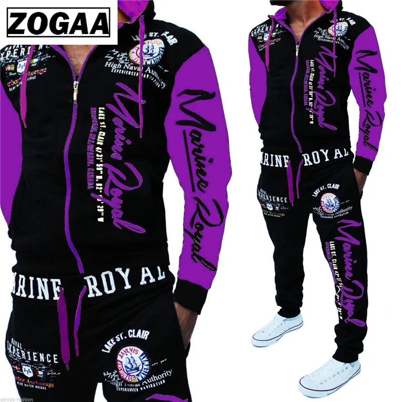 Brand Men's Fashion Two Piece Set Men Casual Sportswear 2019 New Style Hoodies Sweatshirt&Pants Sets Letter Printed Tracksuit