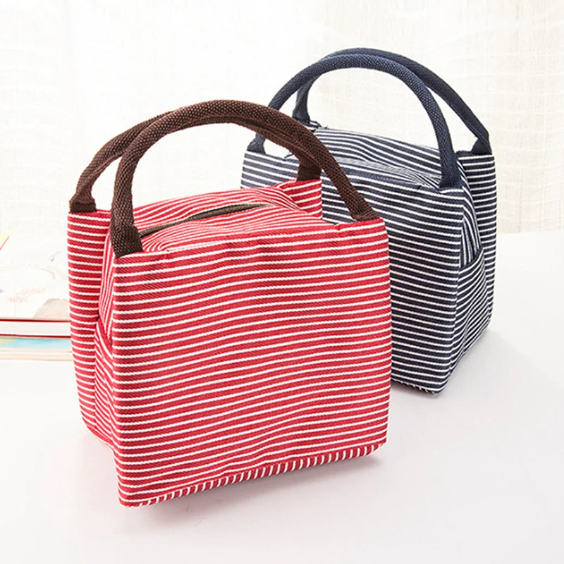 

Ladies lunch bag canvas striped storage bag insulation cooling bag outdoor picnic bag children's meal package