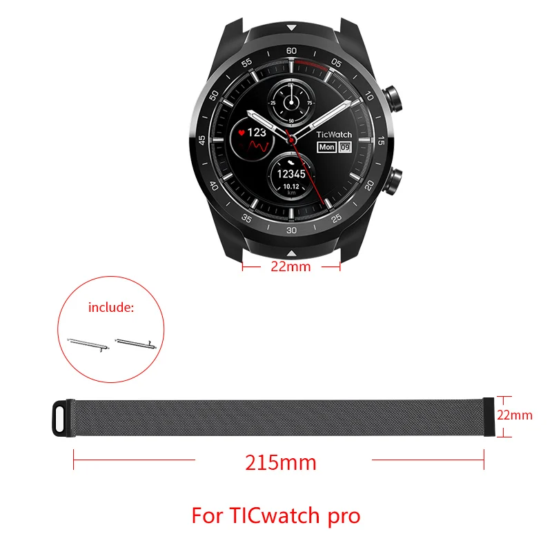 22 мм Миланская петля браслет для TICwatch pro ремешок Металлическая магнитная пряжка регулируемый размер TICwatch pro сменный Браслет