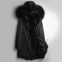 Брендовые роскошные мужские пальто с натуральным мехом, Зимняя Толстая теплая меховая подкладка, верхняя одежда с капюшоном, мужские повседневные длинные пальто с карманом на молнии, M-5XL