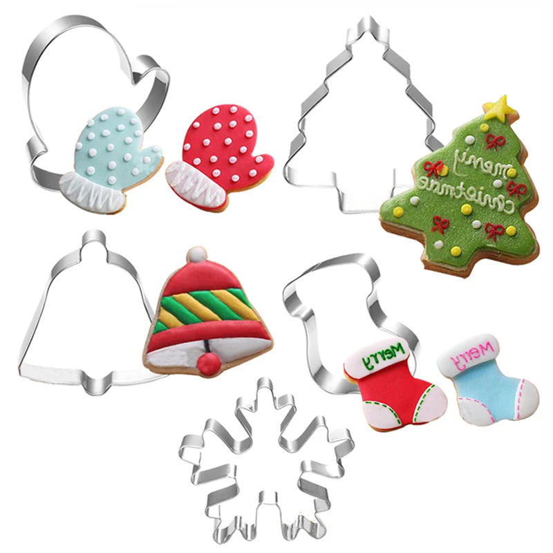 Рождественские штампы для печенья из нержавеющей стали, рождественские перчатки, чулки, снежинки, колокол, форма для печенья, форма для рождественского печенья G