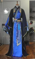 Чистый запас черный синий мужской костюм Hanfu для сценического выступления или ТВ игры Бесплатная доставка