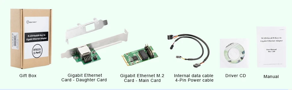 M.2 B-Key/M-Key to gigabit ethernet adapter with 10/100/1000Mbps rate/Realtek 8111 Chipset/RJ45 Socket/Crossover correction