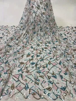 

High quality irregular sequins embroidered French mesh African lace Nigeria fabric suitable for dresses and other women's fabric