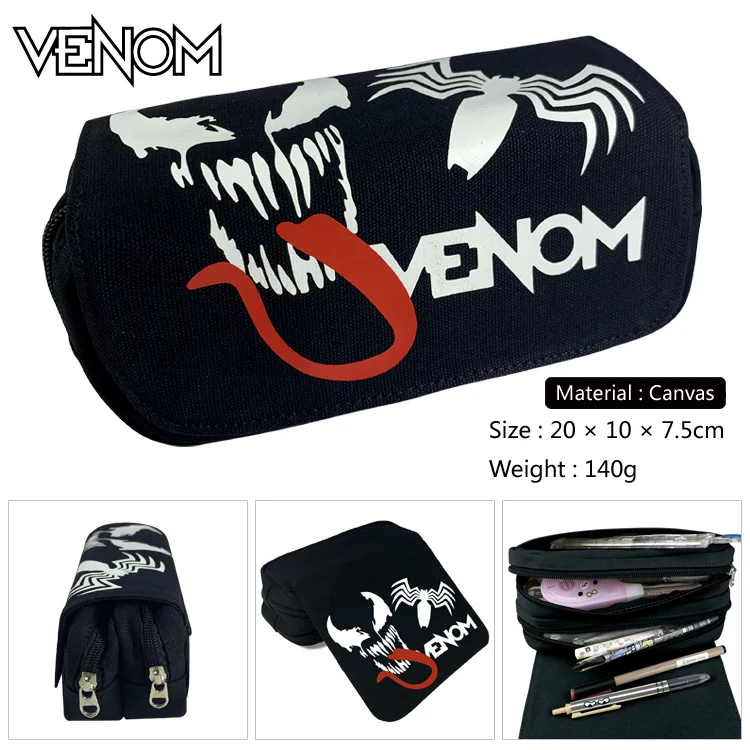 

Venom Pencil Case Double Zipper Durable Pencil Bag Makeup Pen Pouch Students Stationery Phone Bag Pen Holder School Office