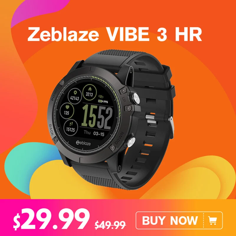 [In Stock] 2018 Zeblaze VIBE 3 HR Smartwatch Durability Waterproof Smart Watch Men Wearable Excellent Battery Heart Rate Monitor