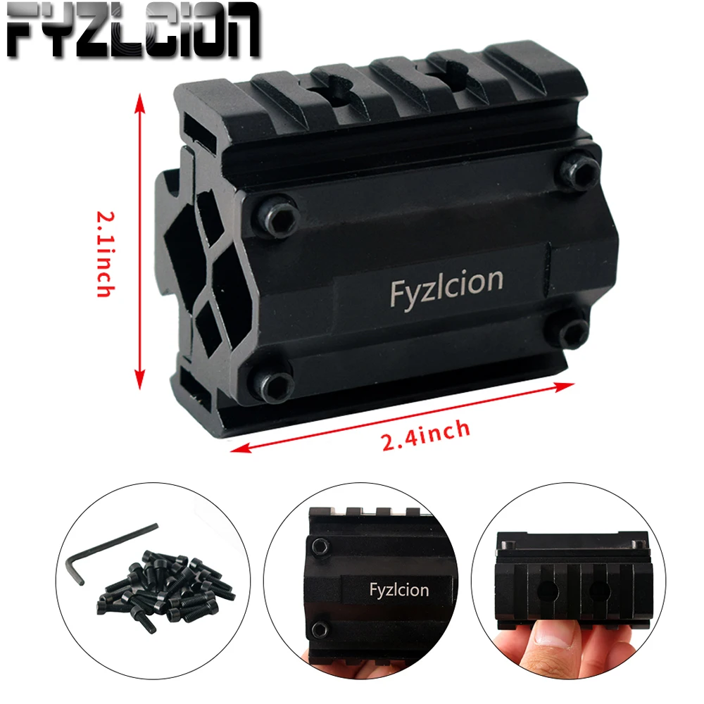 

Tactical Triple Side Tri-Rail Barrel Mount 5 Slots 21mm Picatinny and Weaver Rails Attach Laser Grip Flashlight Scope Mount