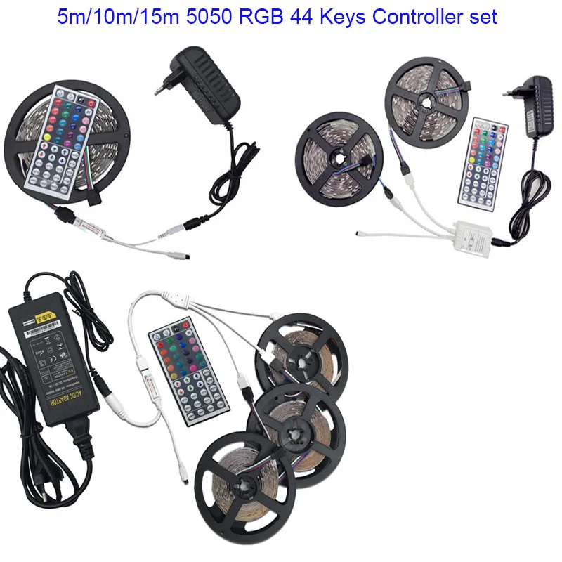 Светодиодная лента гибкая RGB 5050 SMD 2835 5/10/15 м 12 В пост. тока + удаленный контроллер
