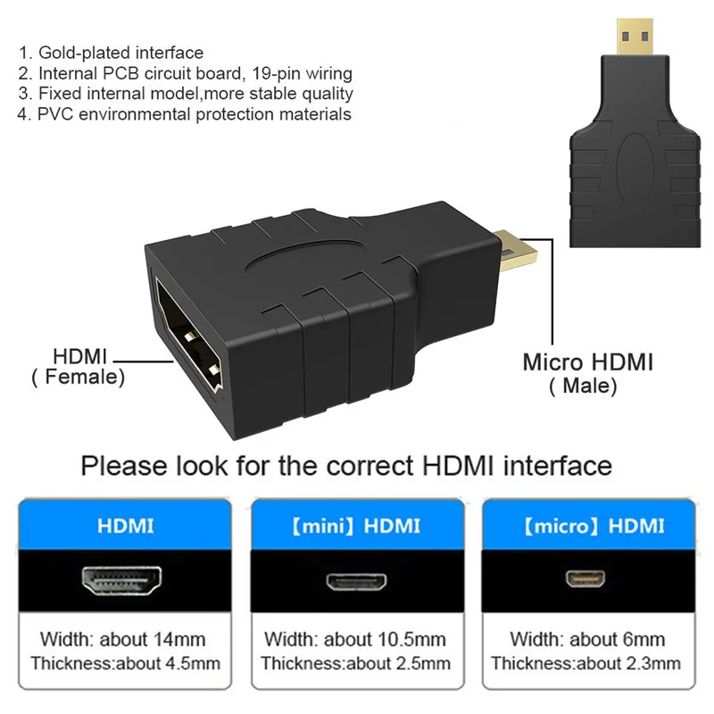Robotsky Micro HDMI Мужской к HDMI Женский адаптер 1080P микро HDMI конвертер позолоченный для ТВ ноутбука планшета проектора
